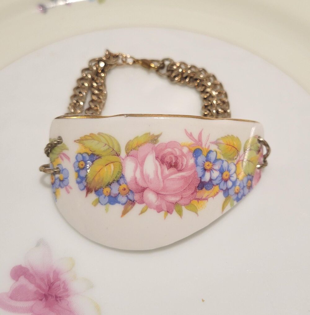 Broken China Jewelry Bracelet – Queen Anne "Serenade" Vintage Porcelain